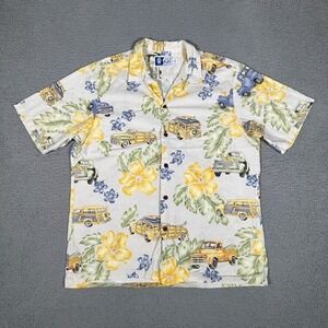 RJC Shirt Mens Large Hawaiian 100% Cotton Floral Cars Casual‎ Preppy Beach Surf